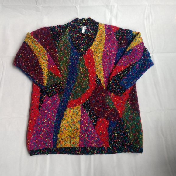 Vintage Hand Knit Funky Chunky V Neck Sweater by Knitting Needle - Picture 2 of 7